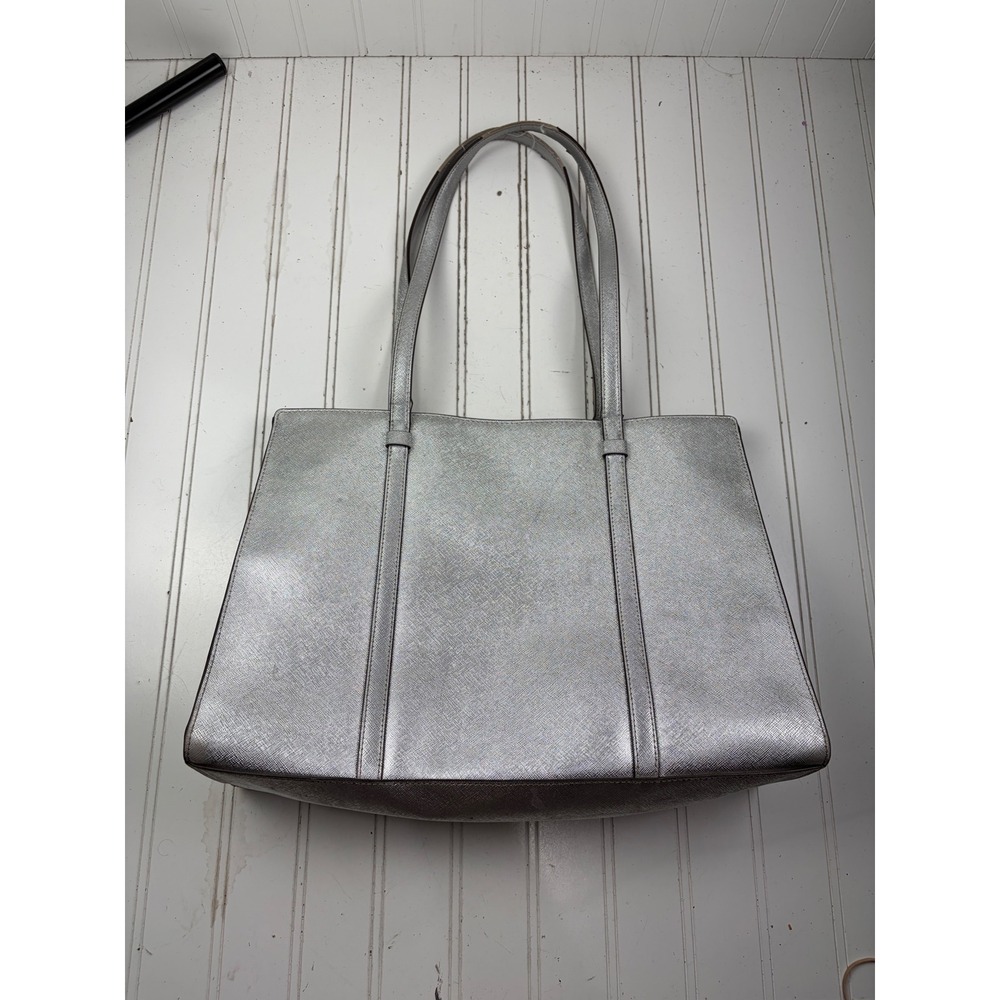 Kate Spade Vintage Silver Metallic Saffiano Leather Kenzie Shoulder Bag Purse - Picture 3 of 15